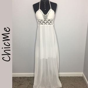 NWOT! CHICME Crochet Sheer Halter Sundress